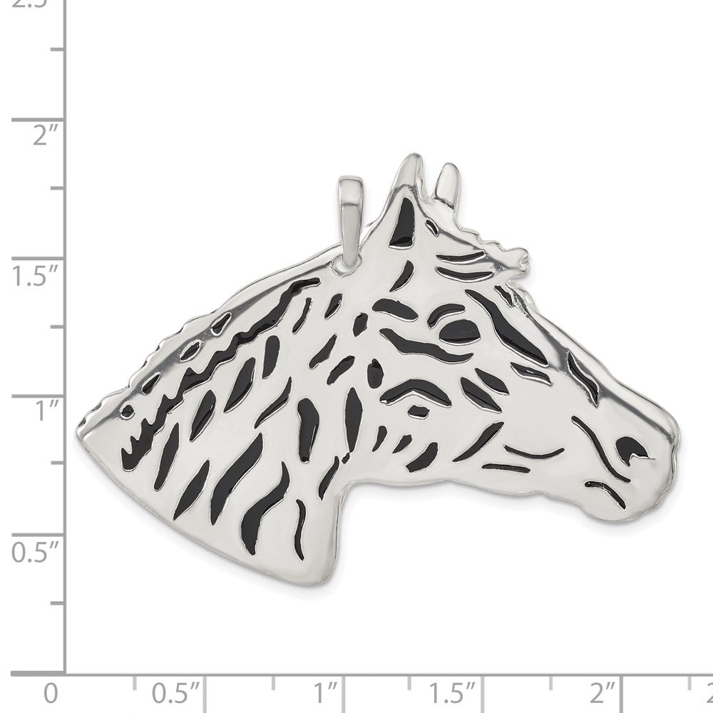 Sterling Silver Polished Enameled Horse Head Pendant