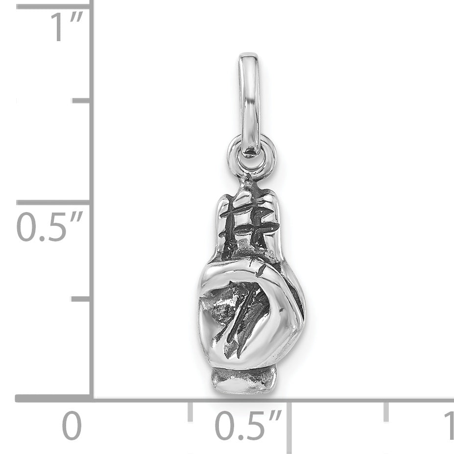 Sterling Silver Polished & Antiqued Sign Language Hand Symbol Charm