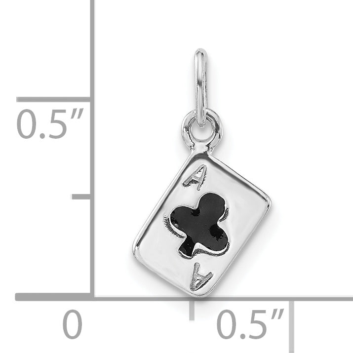 Sterling Silver Polished Enameled Ace Of Clubs Card Charm
