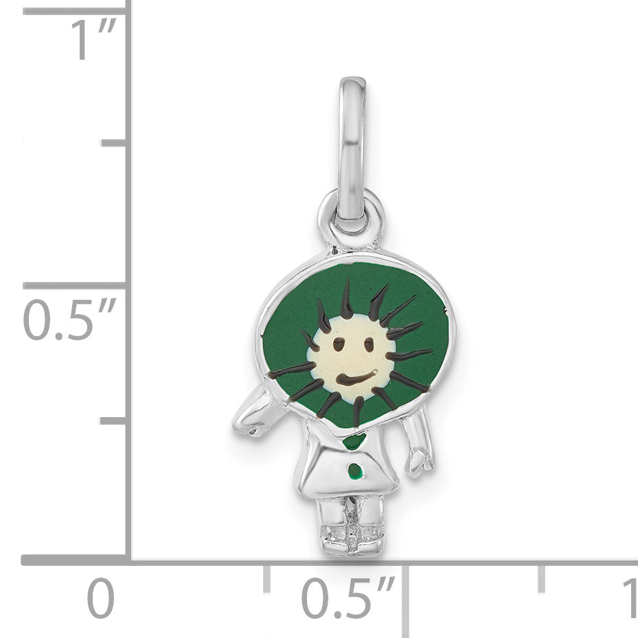 Sterling Silver Polished Enameled Kiwi Person Charm