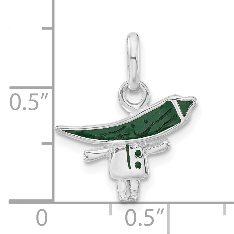 Sterling Silver Polished Enameled Green Chili Pepper Person Charm