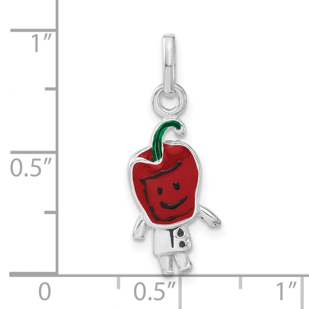 Sterling Silver Polished & Enameled Red Pepper Person Charm