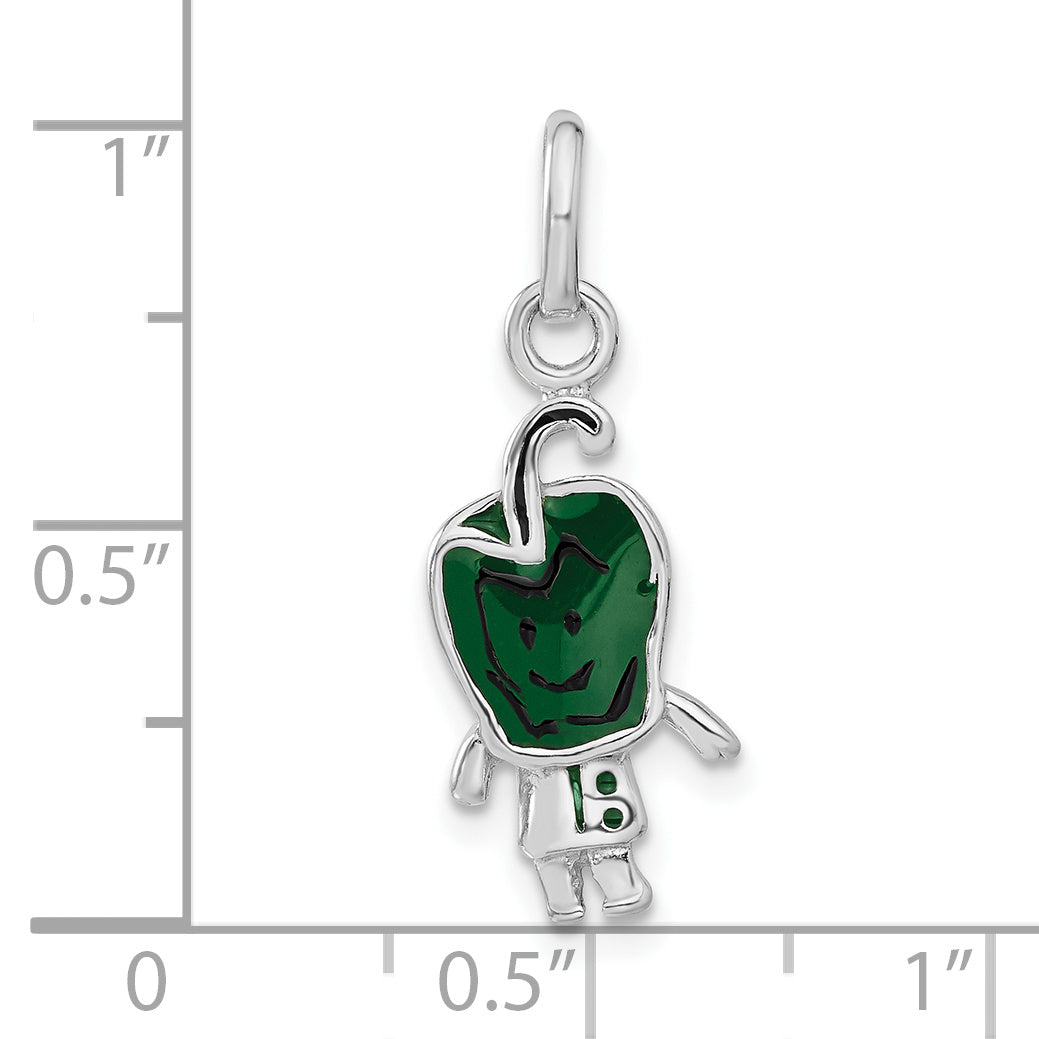 Sterling Silver Enameled Green Pepper Person Charm