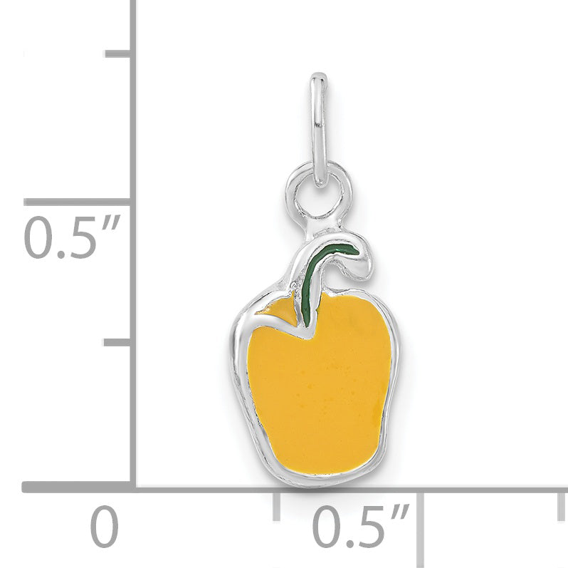 Sterling Silver Polished Enameled Yellow Pepper Charm