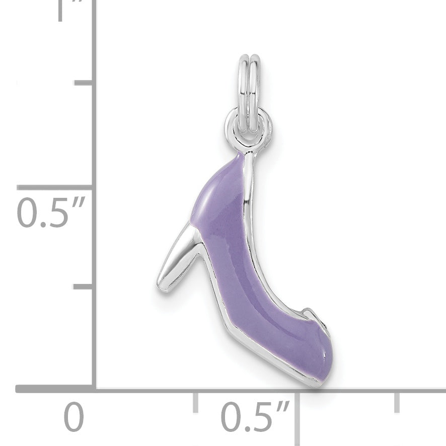 Sterling Silver 3-D Polished Cz & Purple Enameled High Heel Charm