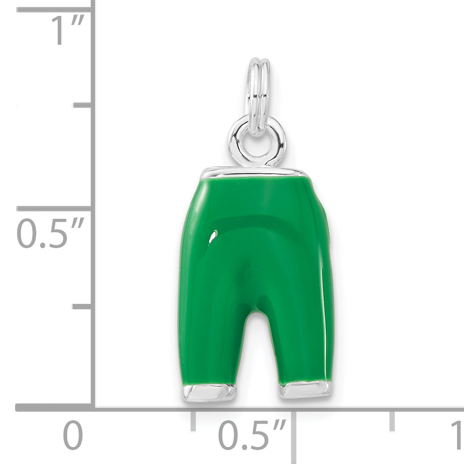 Sterling Silver 3-D Polished Cz Green Enameled Pants Charm