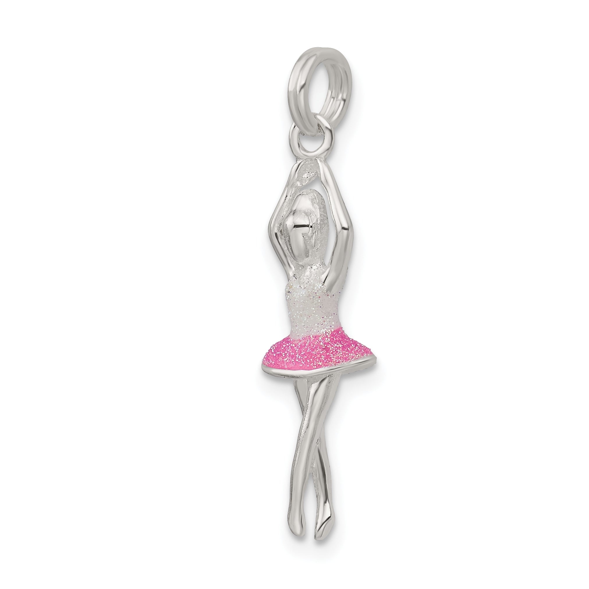 Sterling Silver Pink & White Enamel With Glitter Ballerina Charm