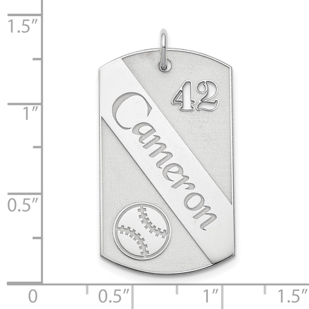 Sterling Silver Ss/Rhodium-Plated Personalized Baseball Dog Tag Charm