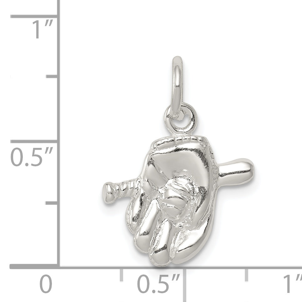 Sterling Silver Baseball Glove & Bat Charm