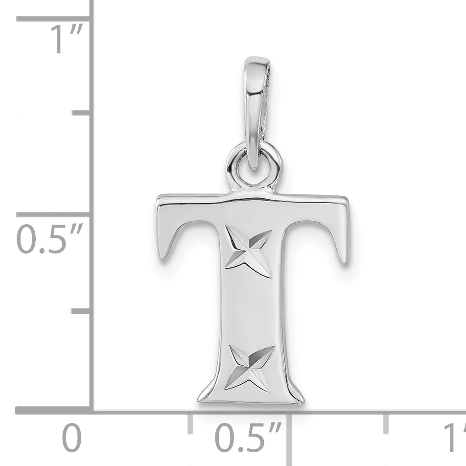 Sterling Silver Polished Diamond-Cut Initial T Pendant