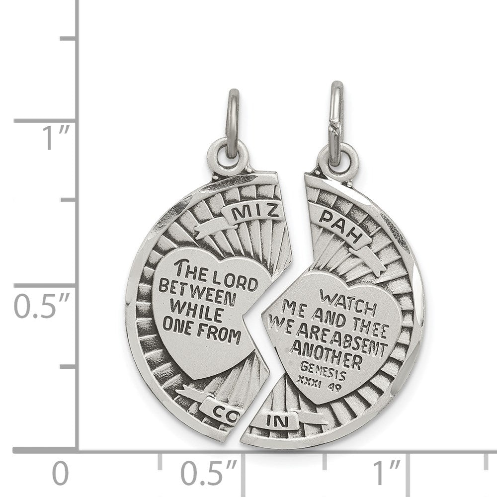 Sterling Silver Satin Antiqued 2-Piece Mizpah Pendant