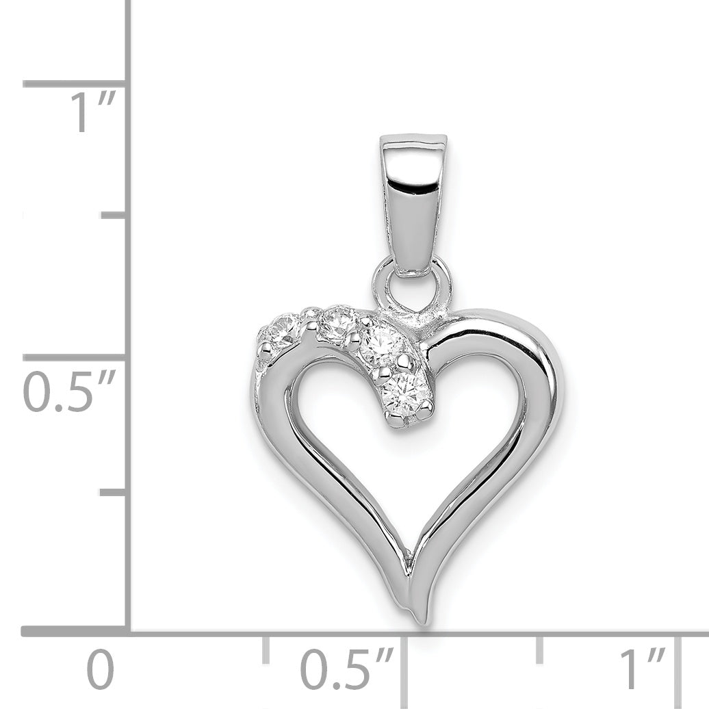 Sterling Silver Rhodium Plated Cz Heart Pendant