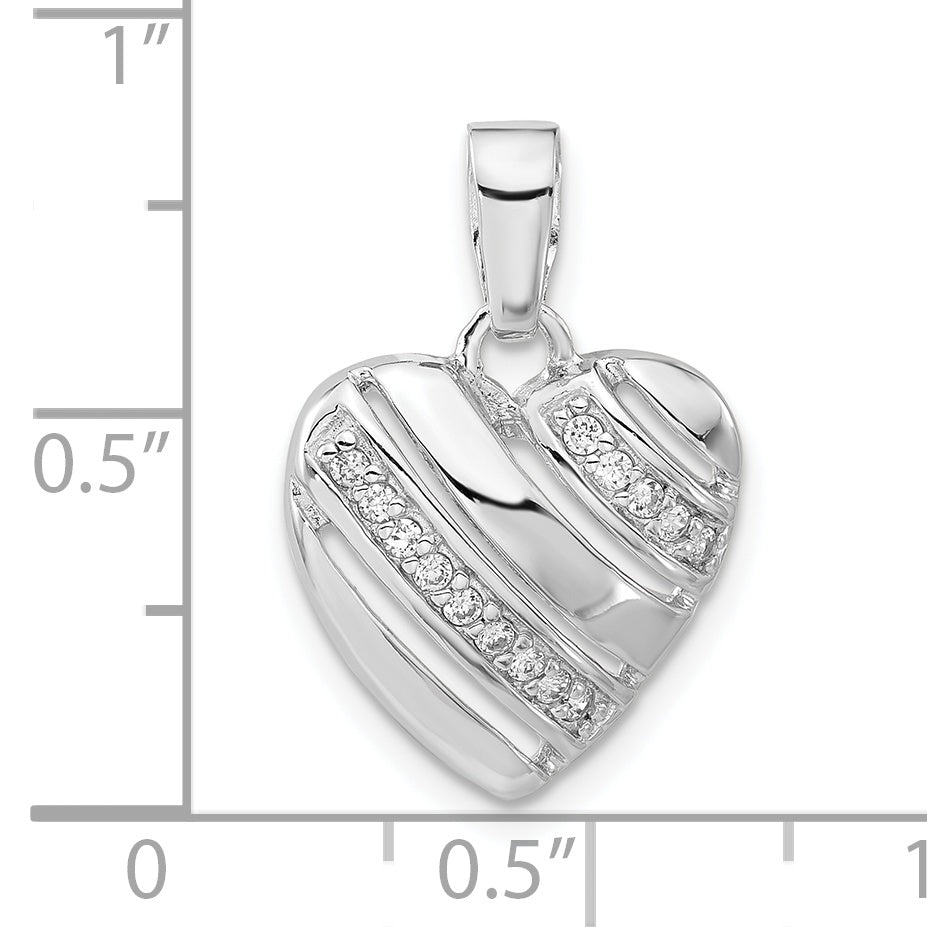 Sterling Silver Rhodium Plated Cz Heart Pendant