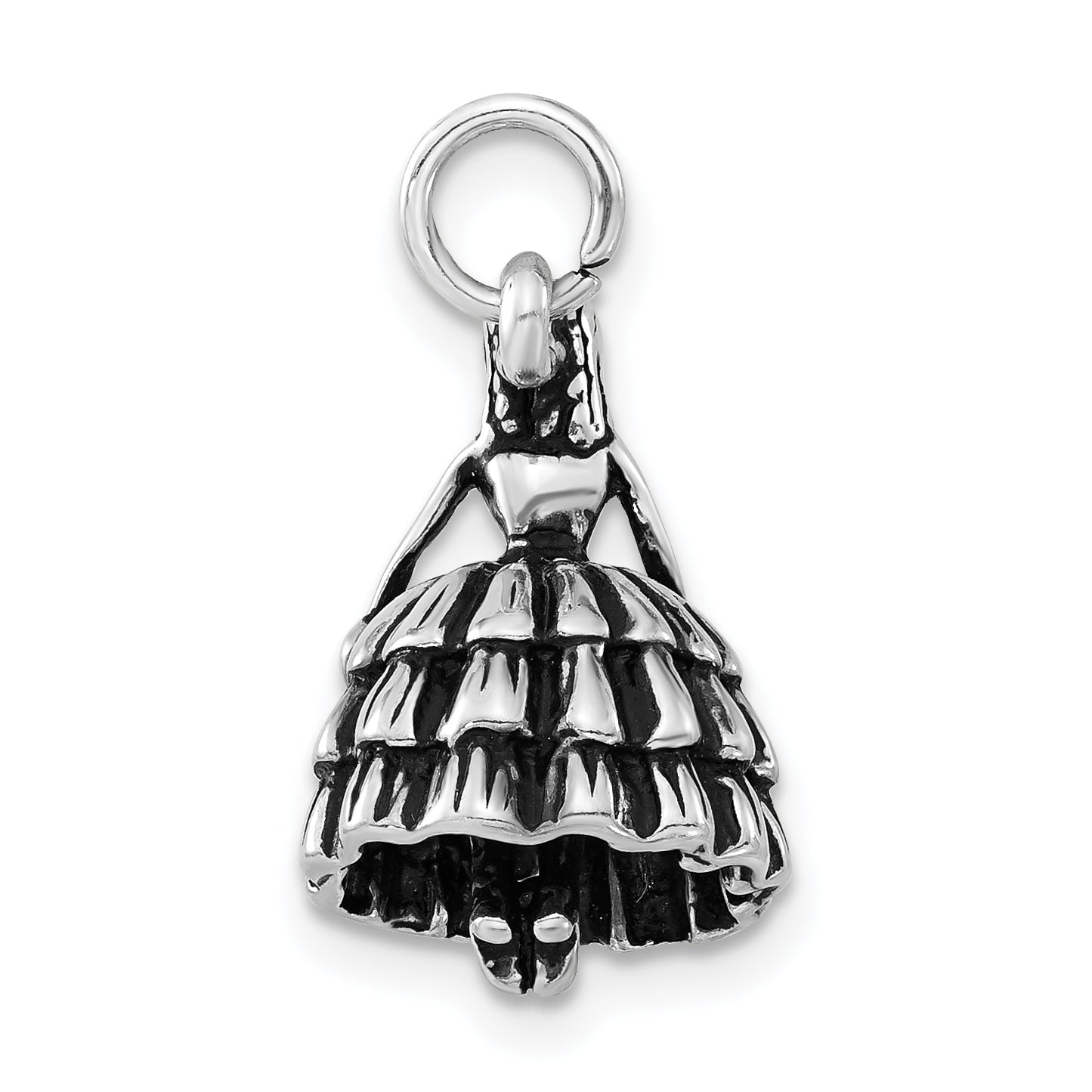 Sterling Silver 3-D Antiqued Girl In Dress Charm