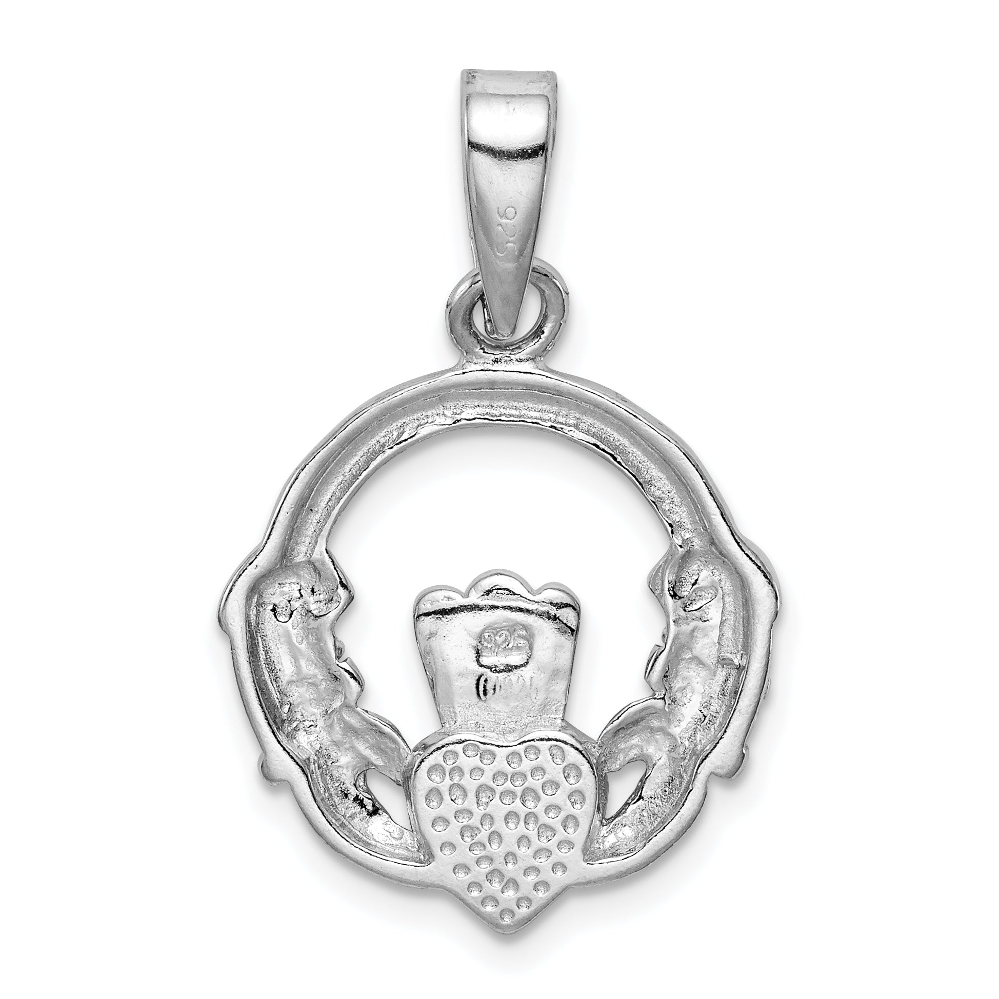Sterling Silver Rhodium-Plated Lab Created Blue Opal Inlay Claddagh Pendant