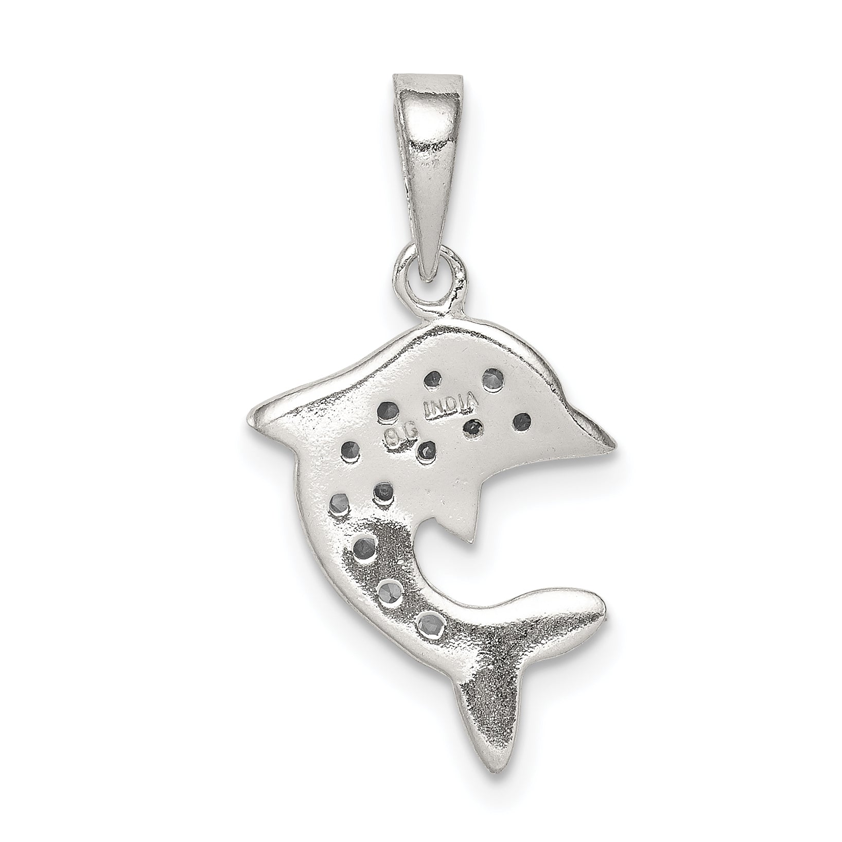 Sterling Silver With Cz Dolphin Pendant