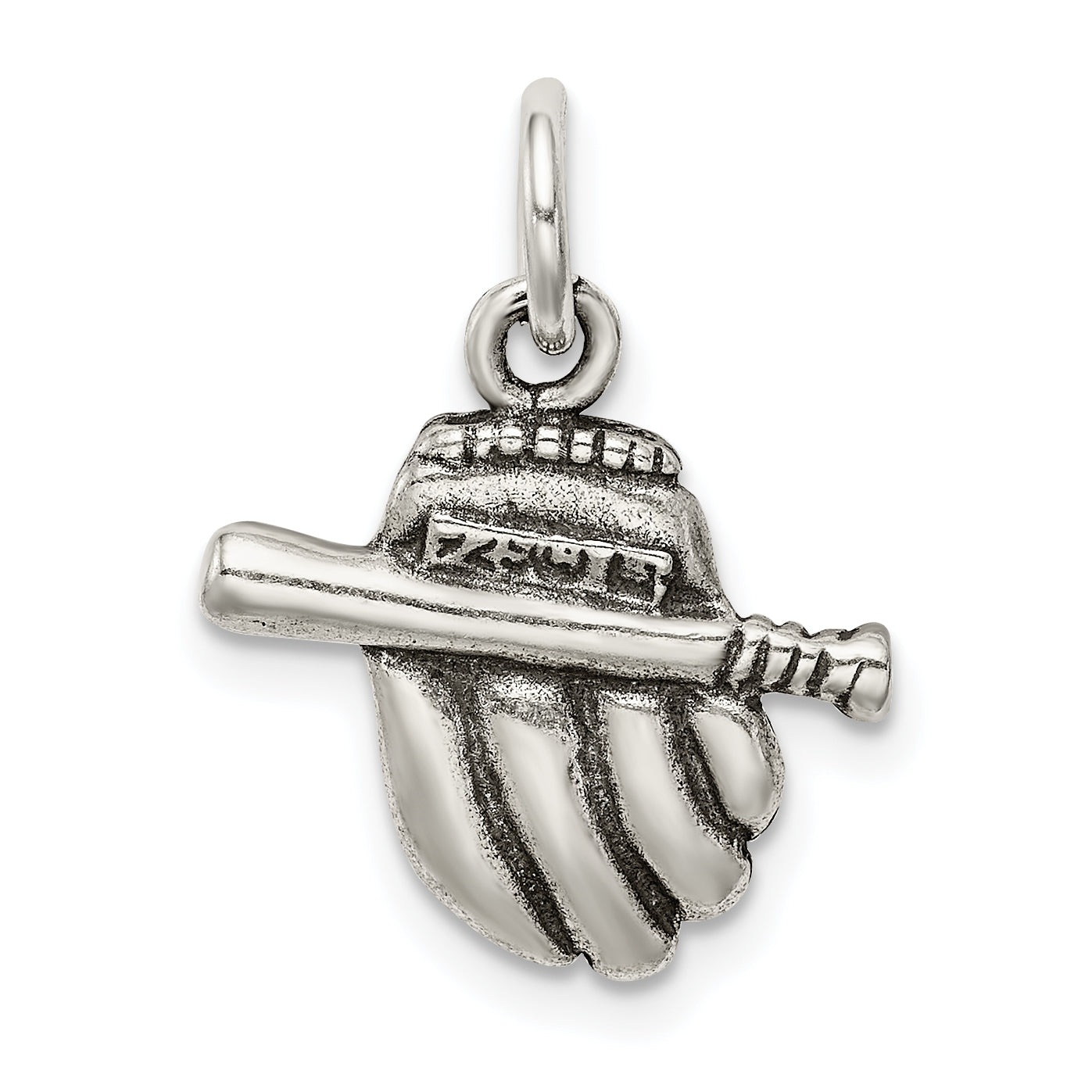 Sterling Silver Antiqued Baseball Glove/Bat Charm