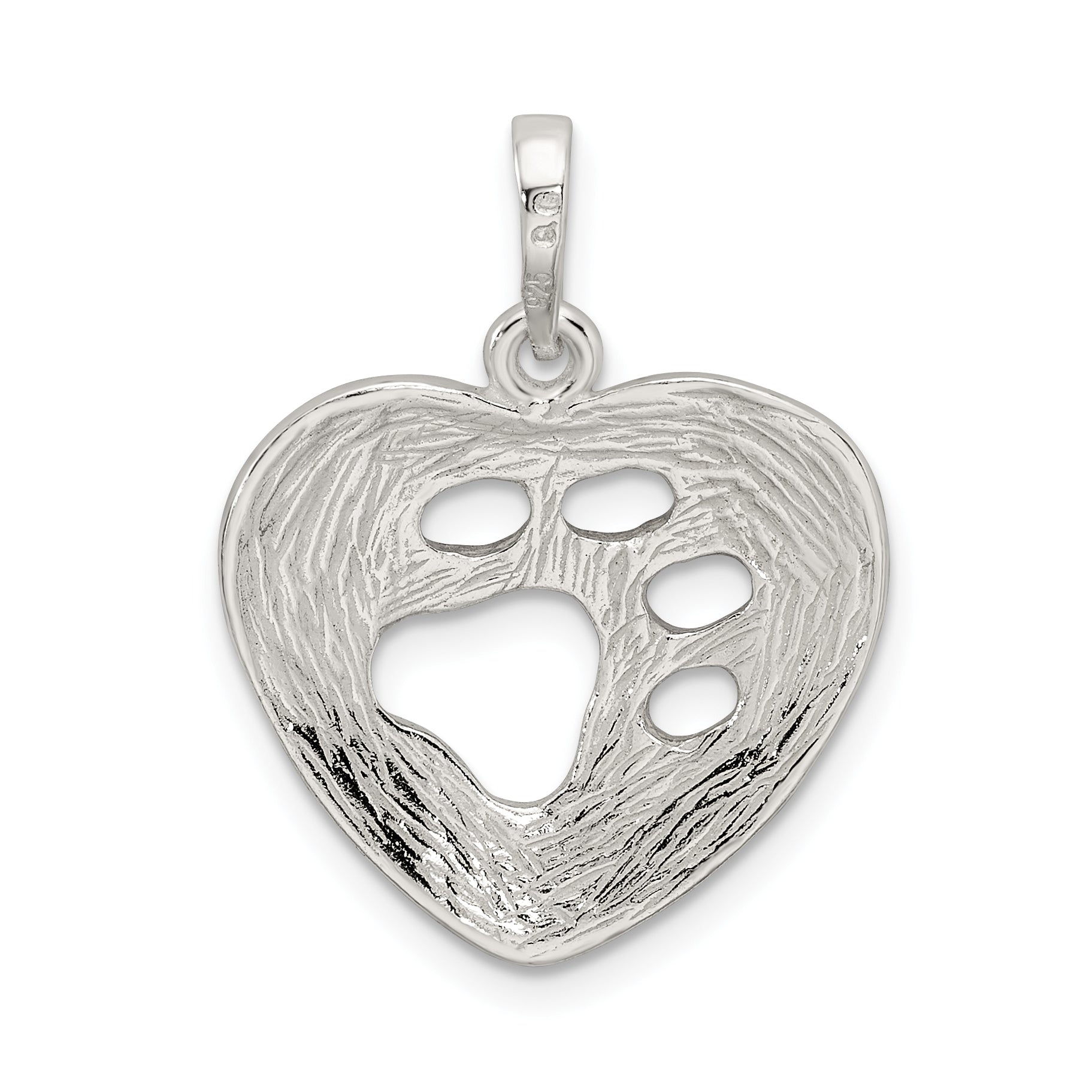 Sterling Silver Polished Heart With Paw Print Pendant