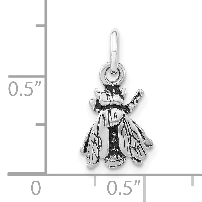 Sterling Silver 3-D Polished & Antiqued Fly Charm