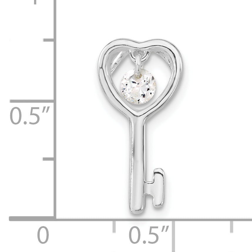 Sterling Silver Cz Open Key Pendant