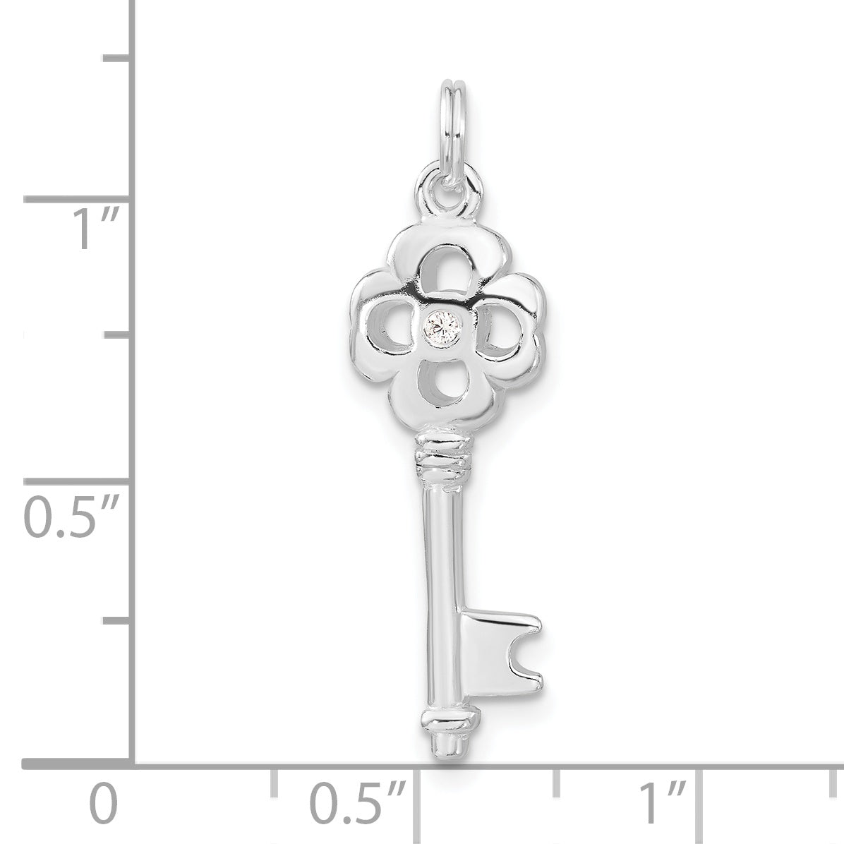 Sterling Silver Cz Key Pendant