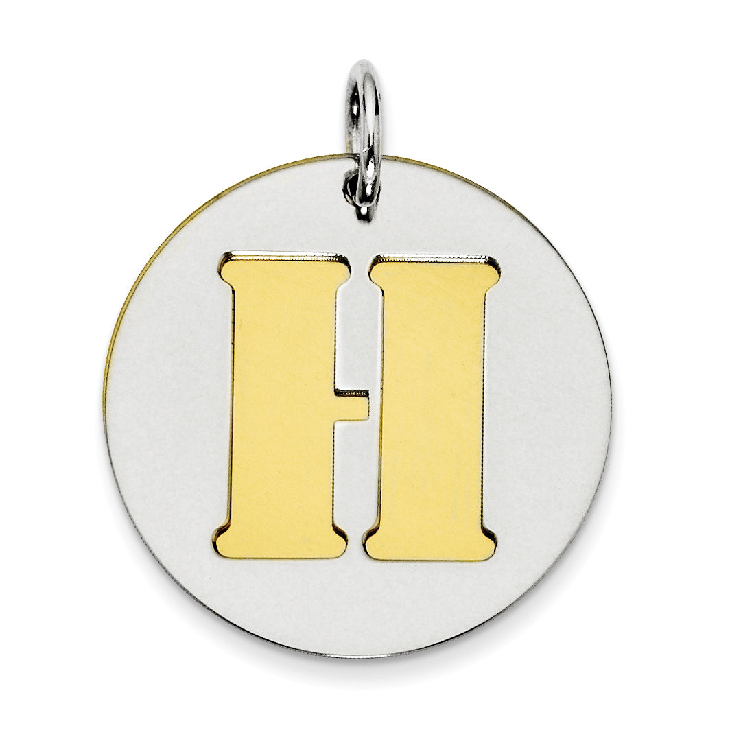 Sterling Silver Gp Initial H Double Plate Round Charm