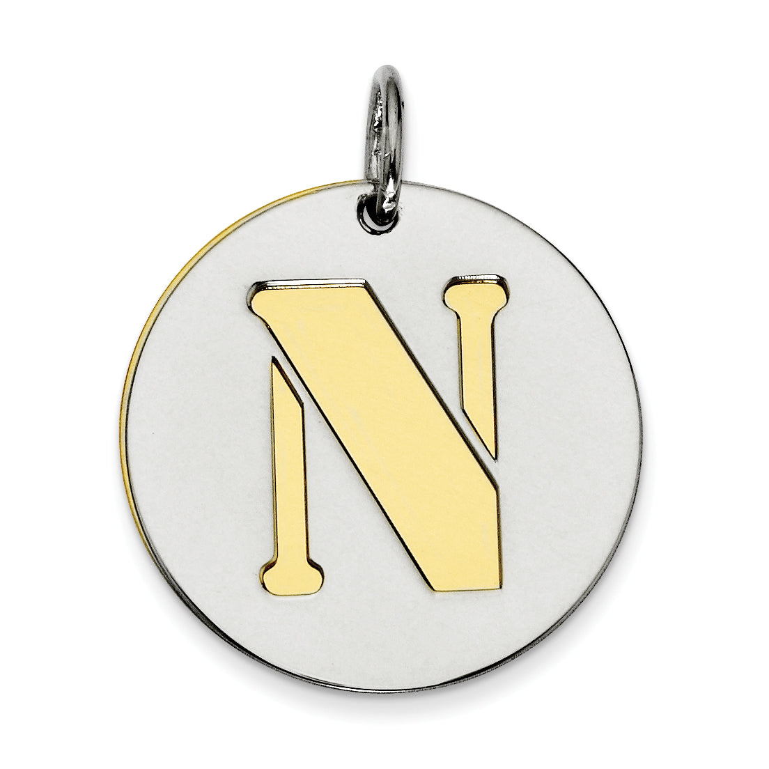 Sterling Silver Gp Initial N Double Plate Round Charm