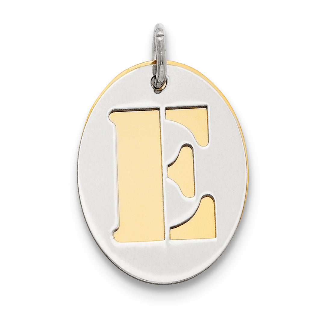 Sterling Silver Gp Initial E Double Plate Oval Charm