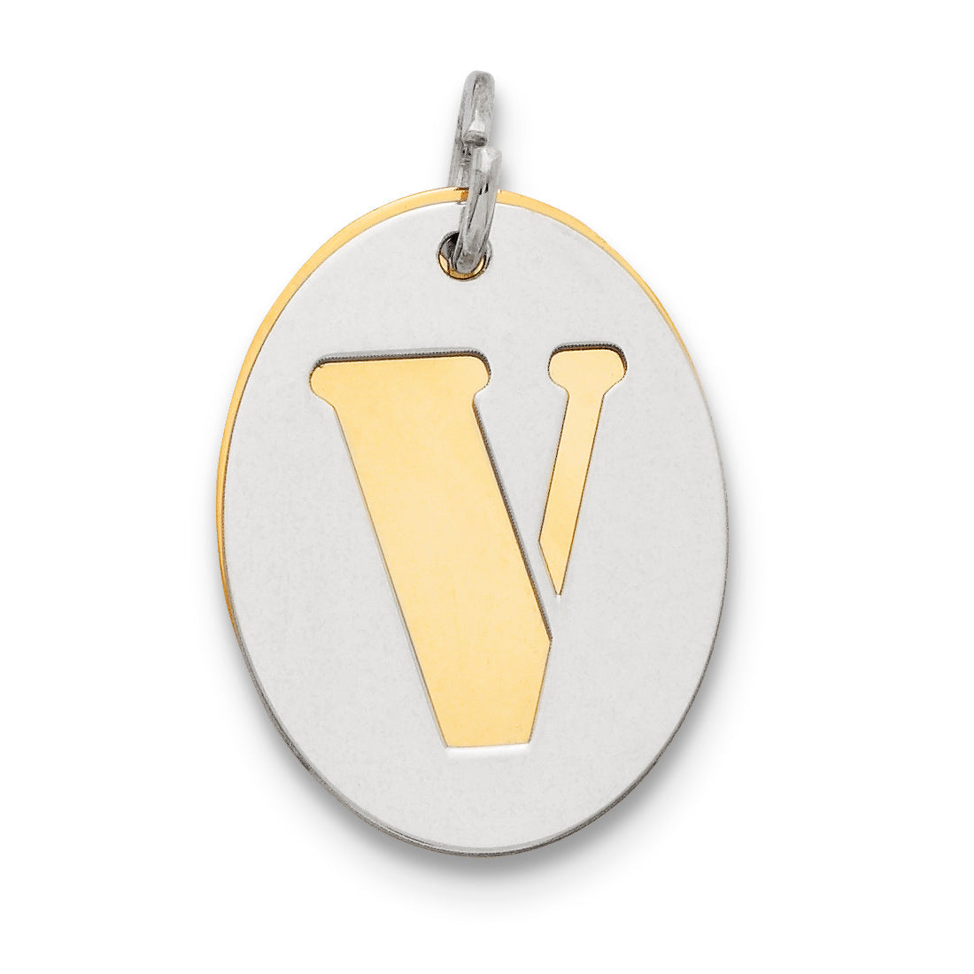 Sterling Silver Gp Initial V Double Plate Oval Charm