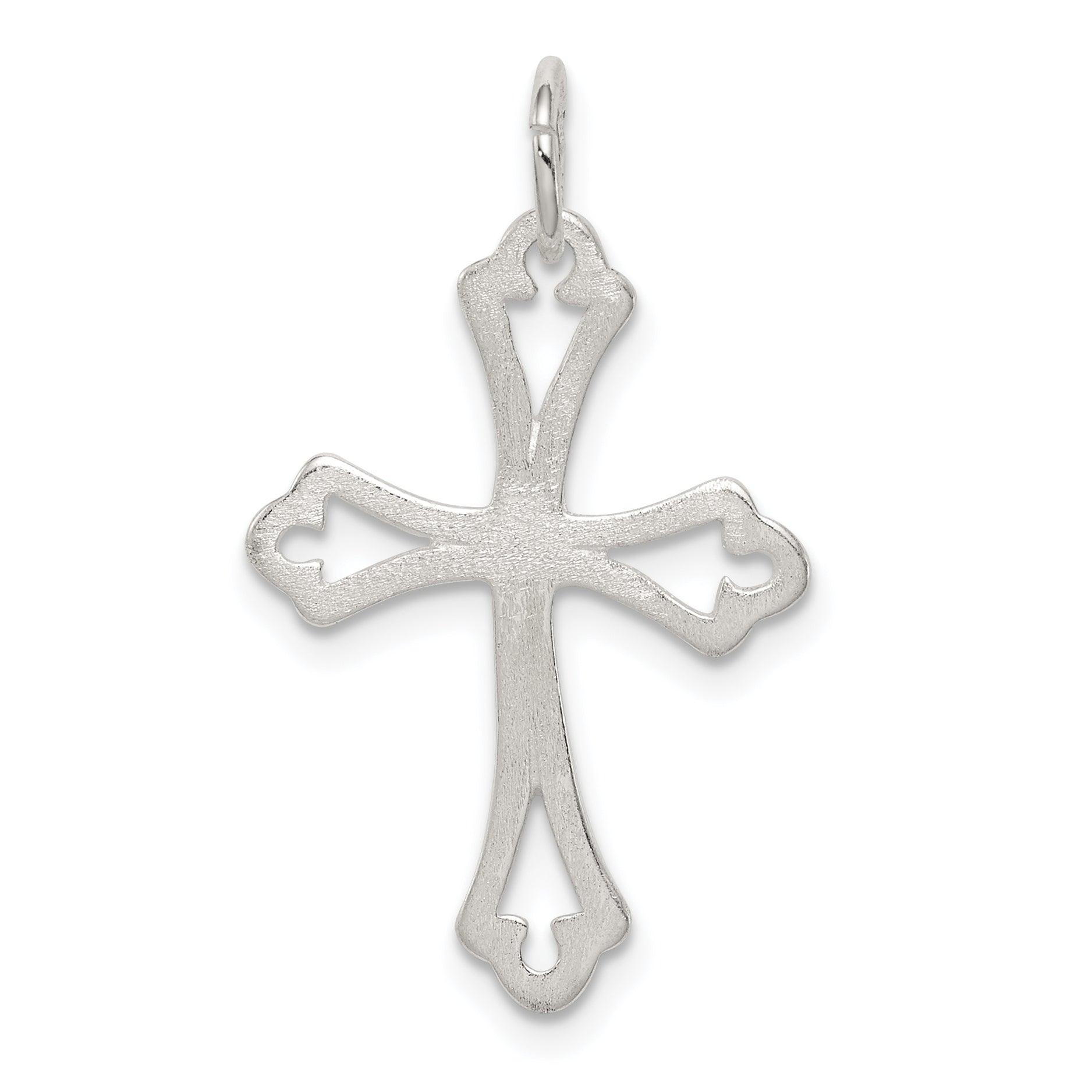 Sterling Silver Textured Diamond-Cut Laser-Cut Cross Pendant