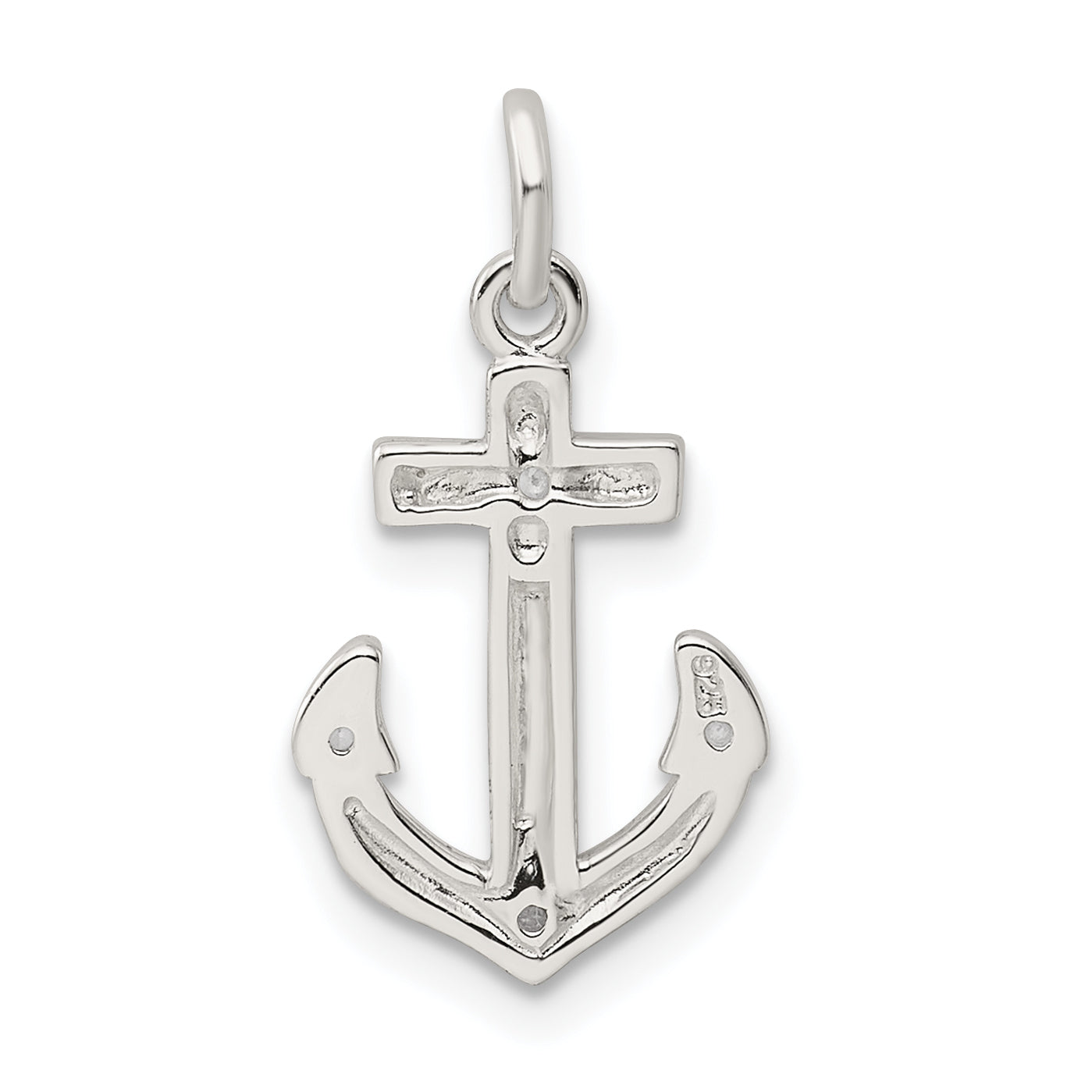 Sterling Silver Polished Cz Anchor Pendant