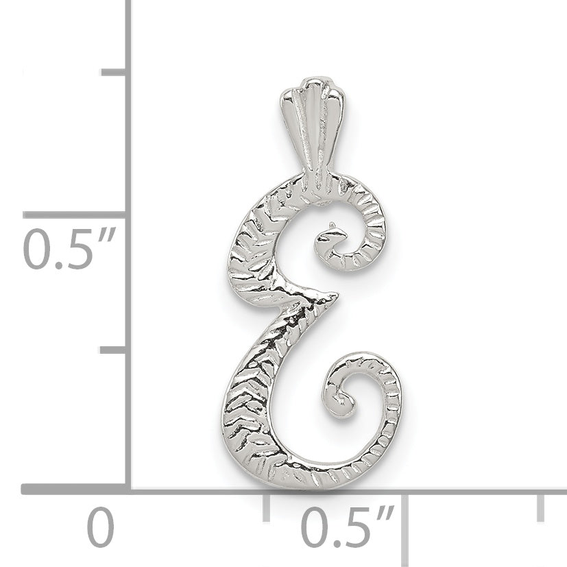 Sterling Silver Polished & Textured Letter E Initial Chain Slide
