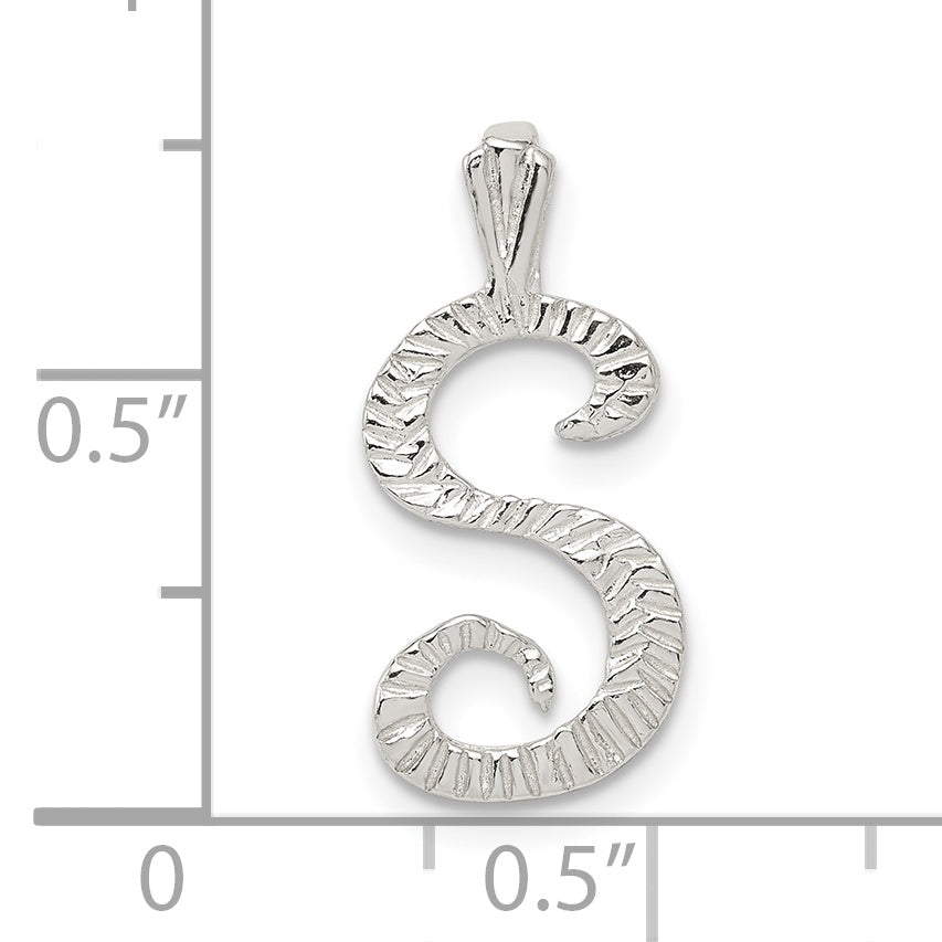 Sterling Silver Polished & Textured Letter S Initial Chain Slide