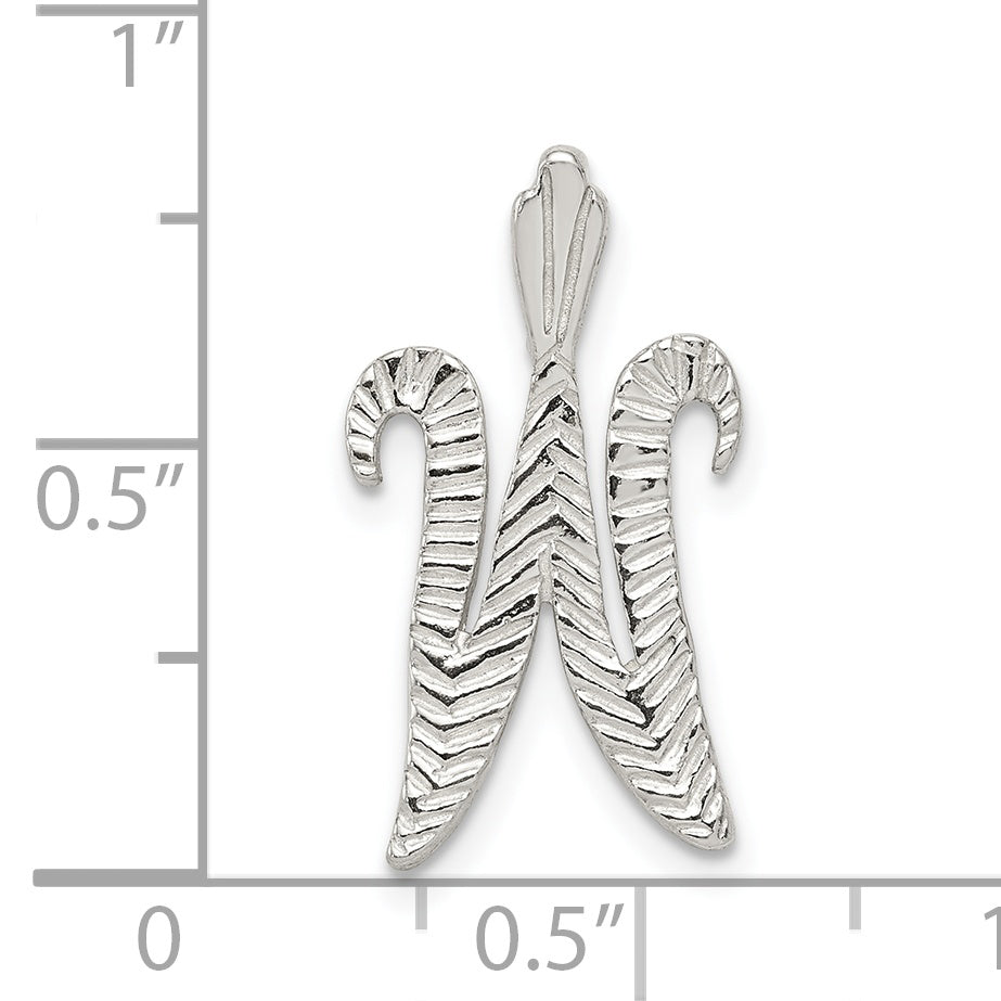 Sterling Silver Polished & Textured Letter W Initial Chain Slide