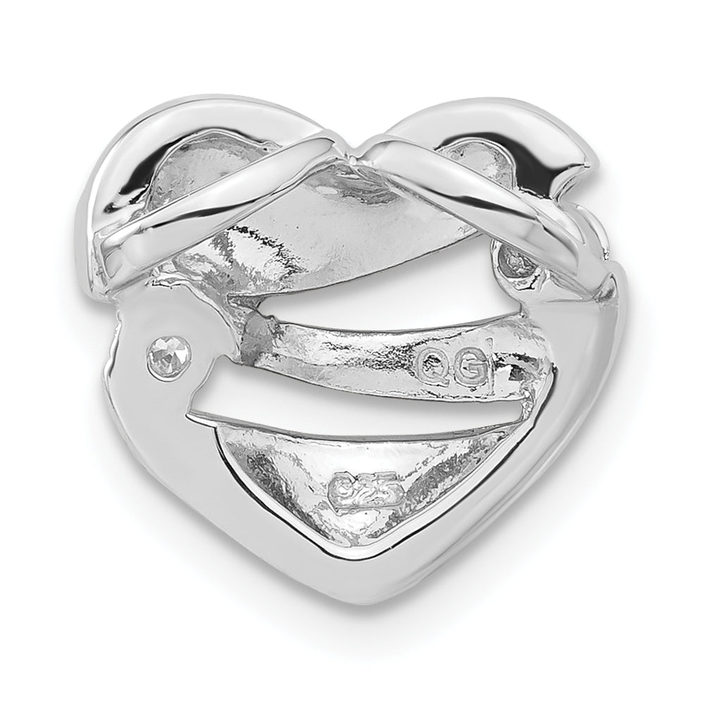 Sterling Silver Polished & Brushed Cz Heart Chain Slide