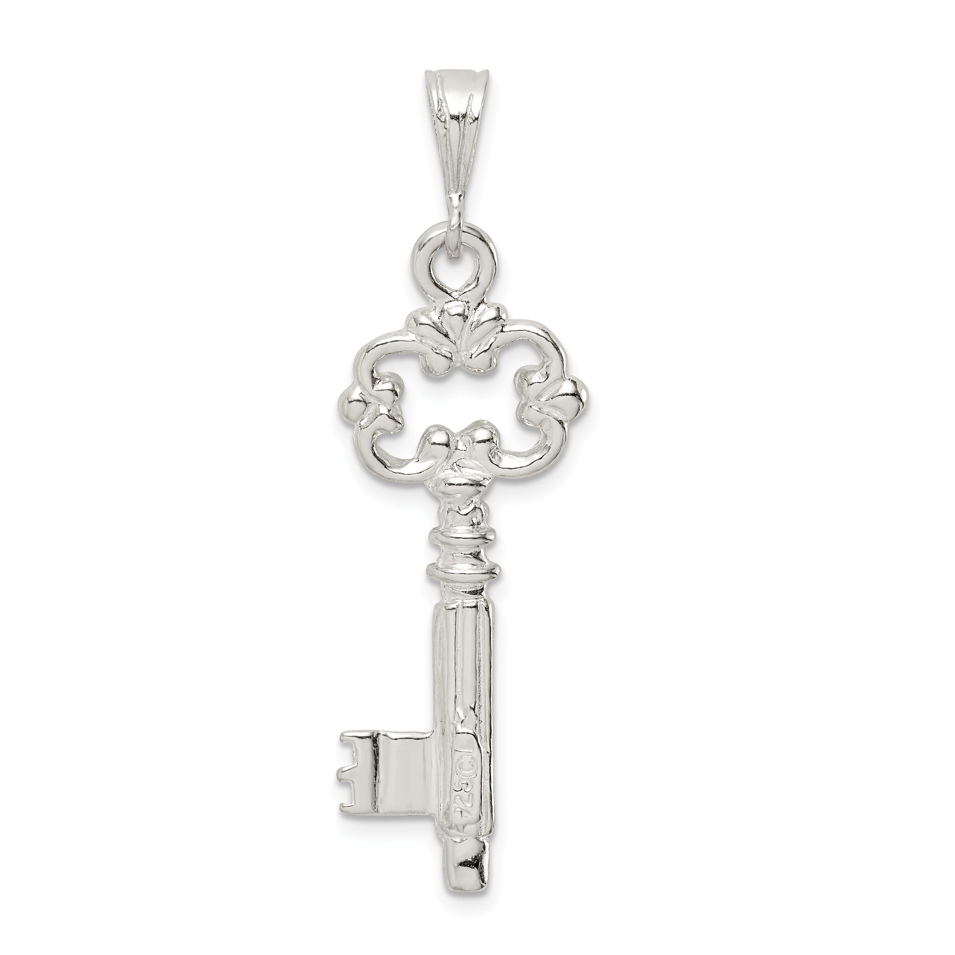 Sterling Silver Polished & Textured Key Pendant