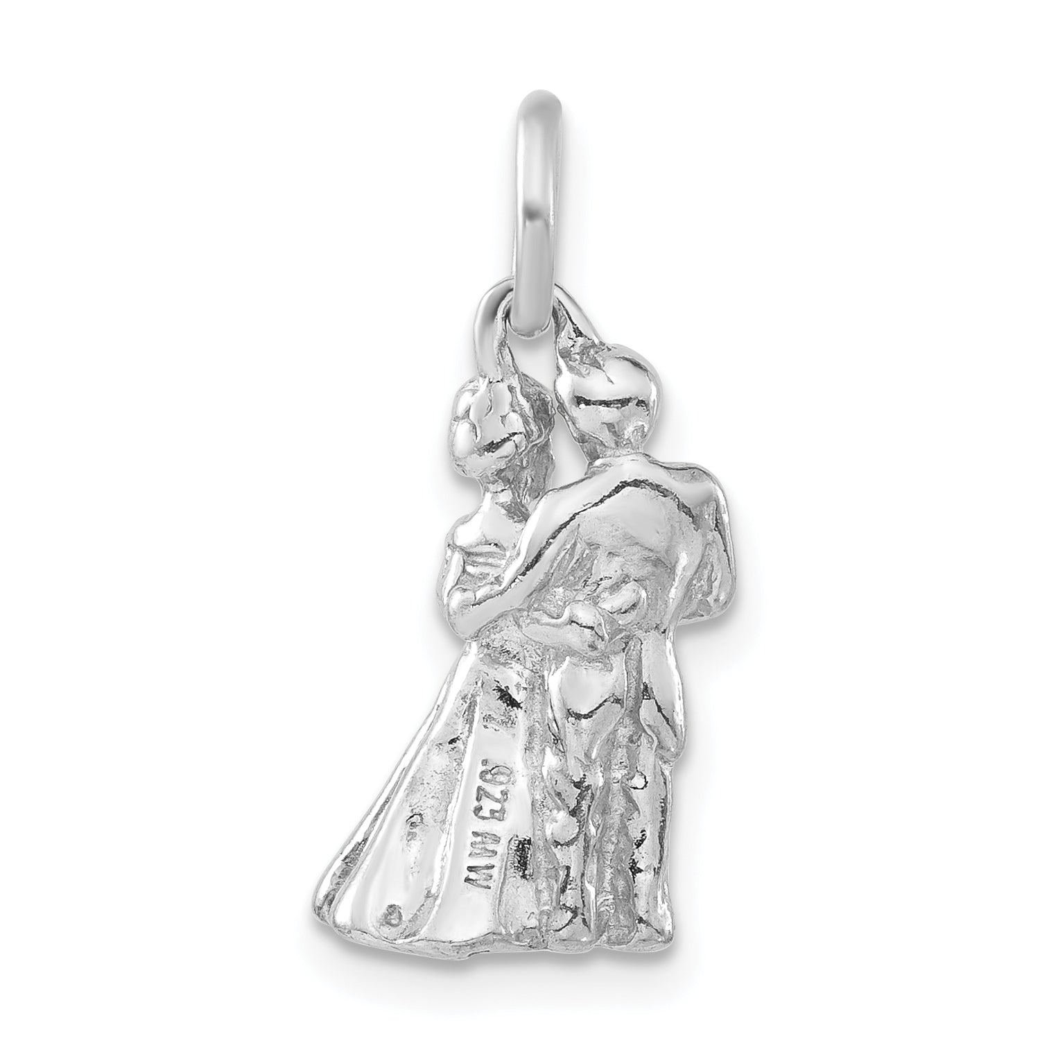 Sterling Silver 3-D Polished Bride & Groom Embracing Pendant