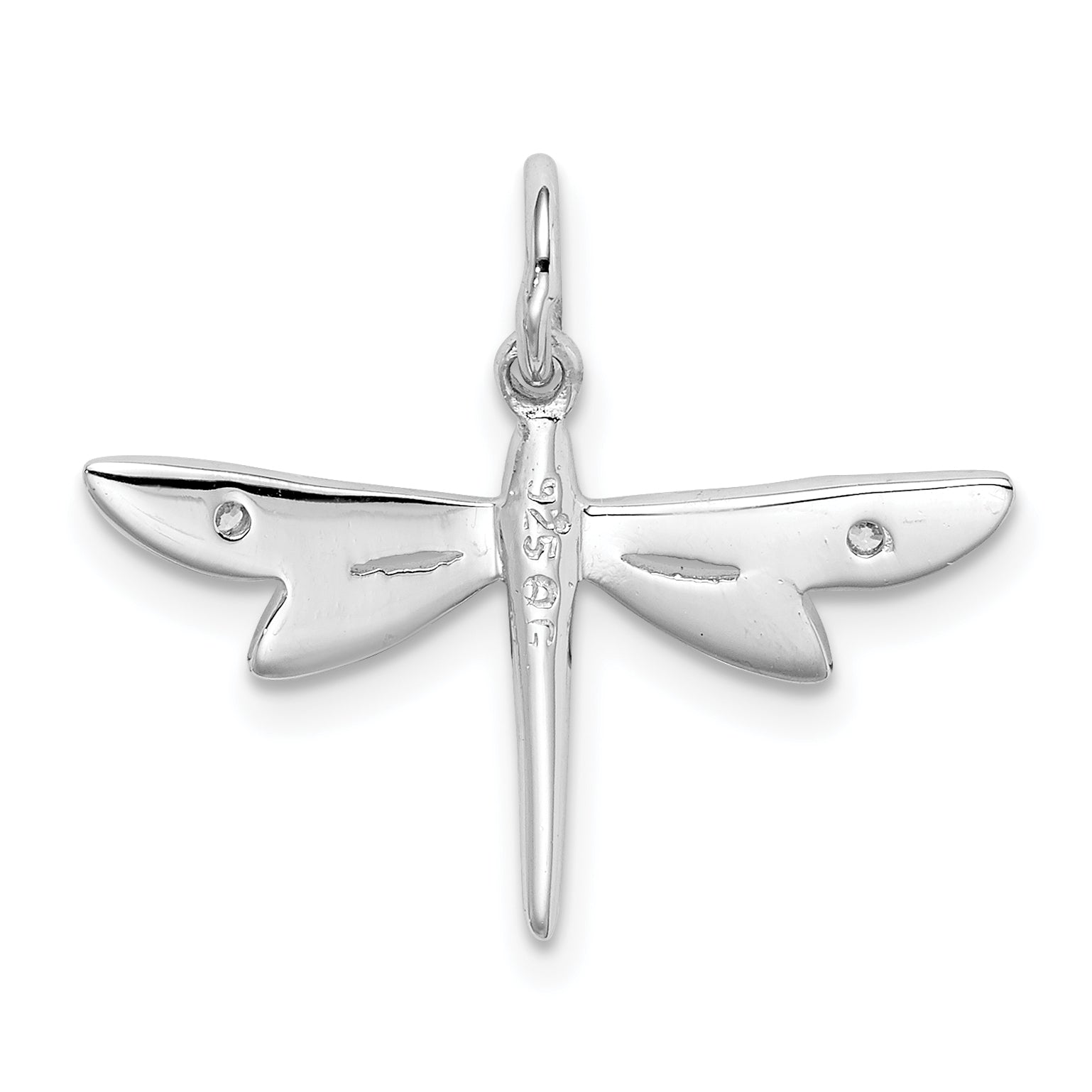 Sterling Silver Rhodium-Plated Cz Dragonfly Pendant