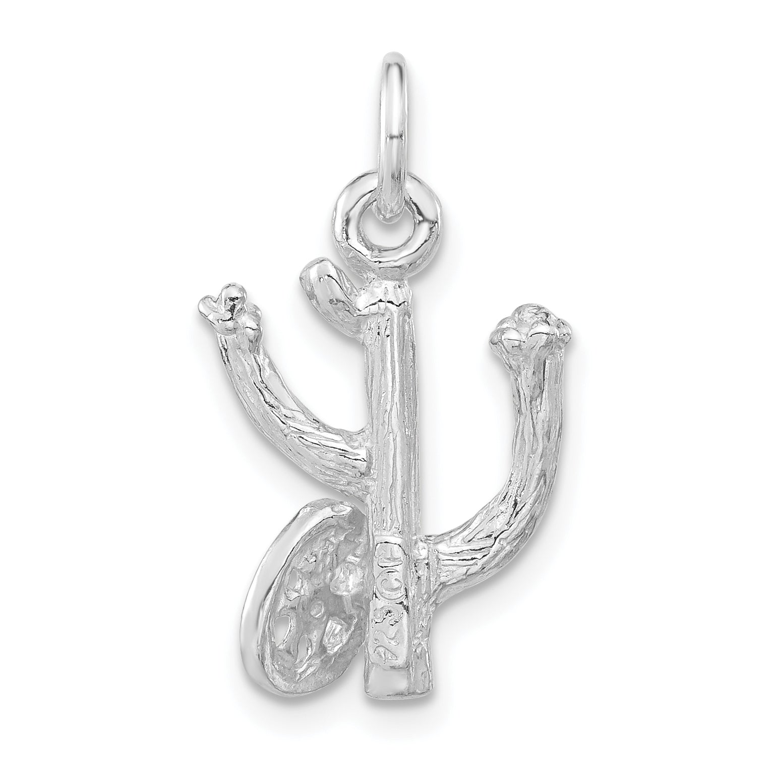 Sterling Silver 3-D Polished Cactus W/ Wheel Pendant
