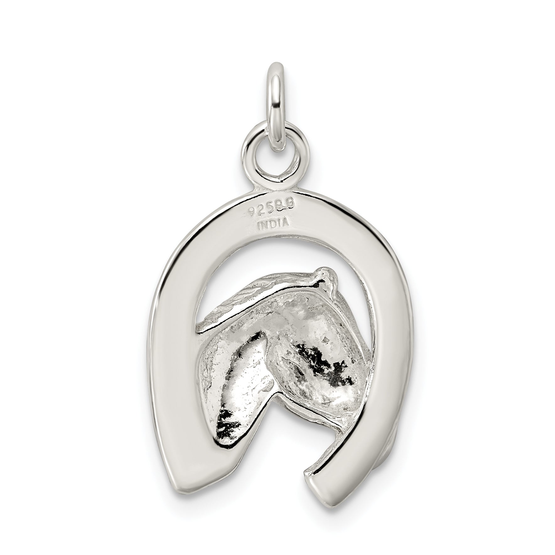 Sterling Silver Polished Horseshoe With Horse Head Pendant