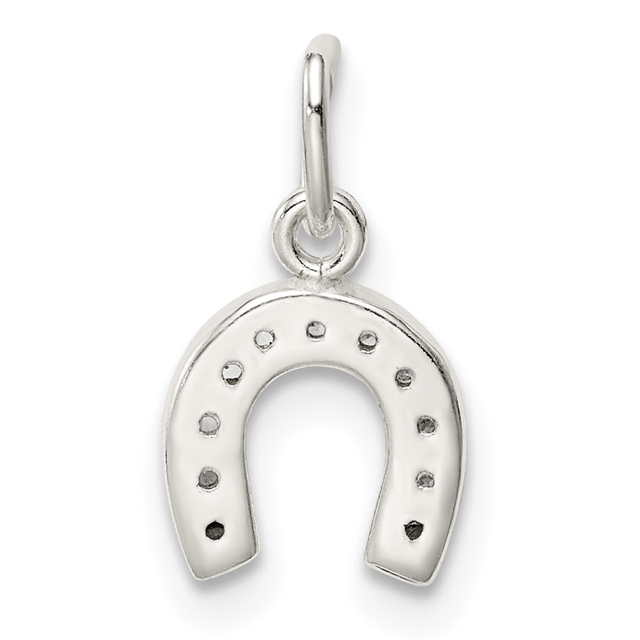 Sterling Silver Polished Horseshoe Cz Charm