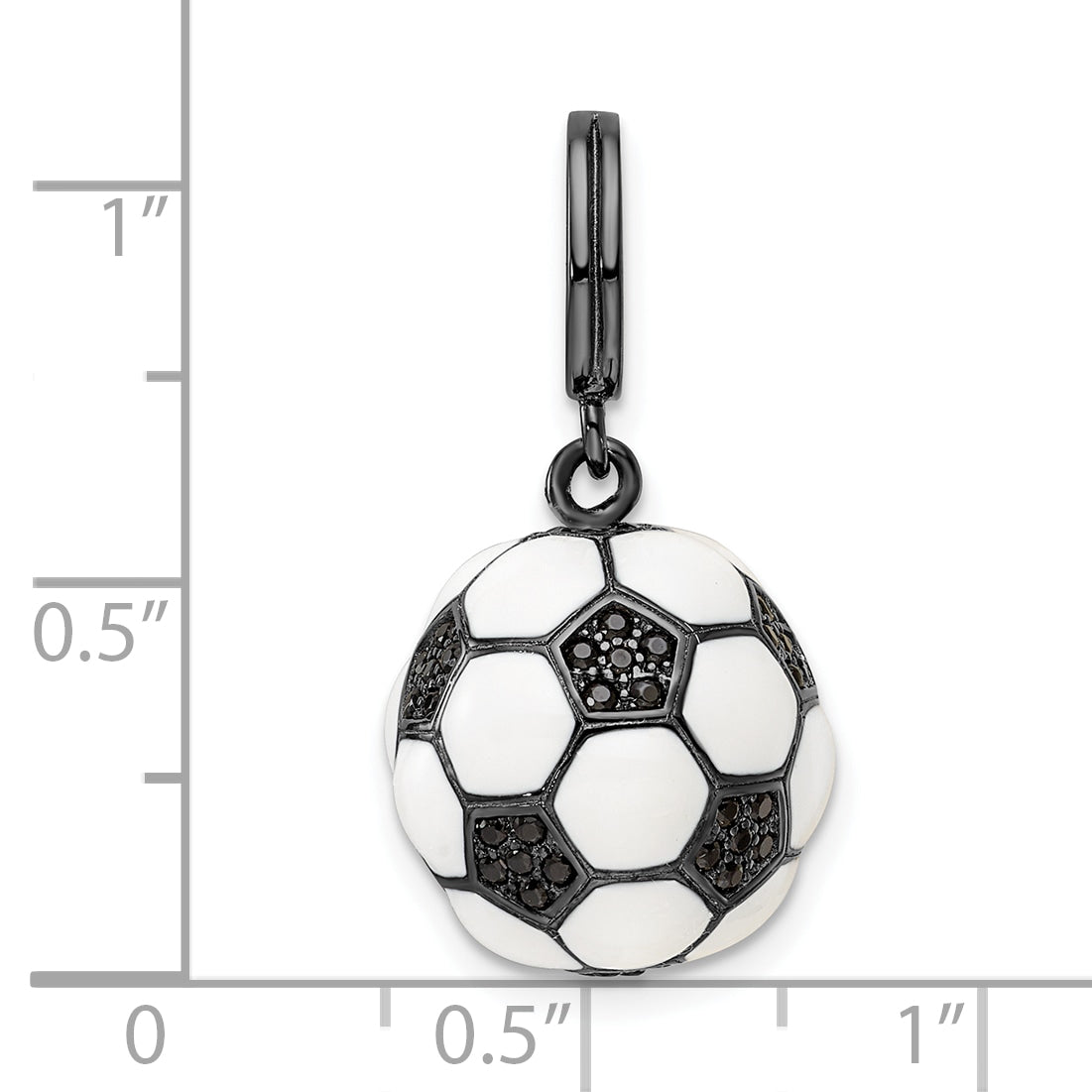 Sterling Silver Rhodium-Plated & Cz 3D Soccer Ball Pendant