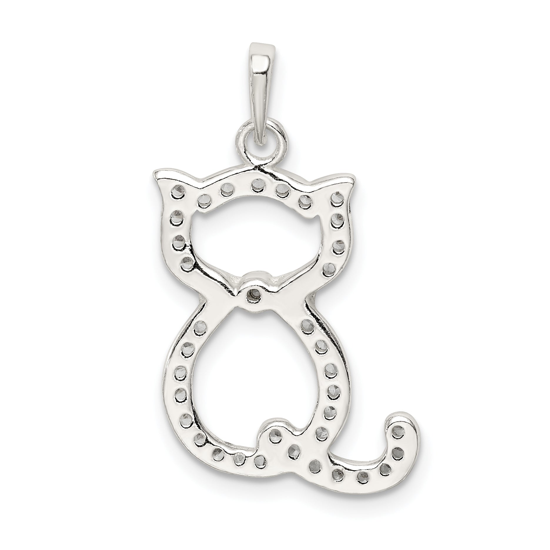 Sterling Silver Polished Cz Cat Pendant