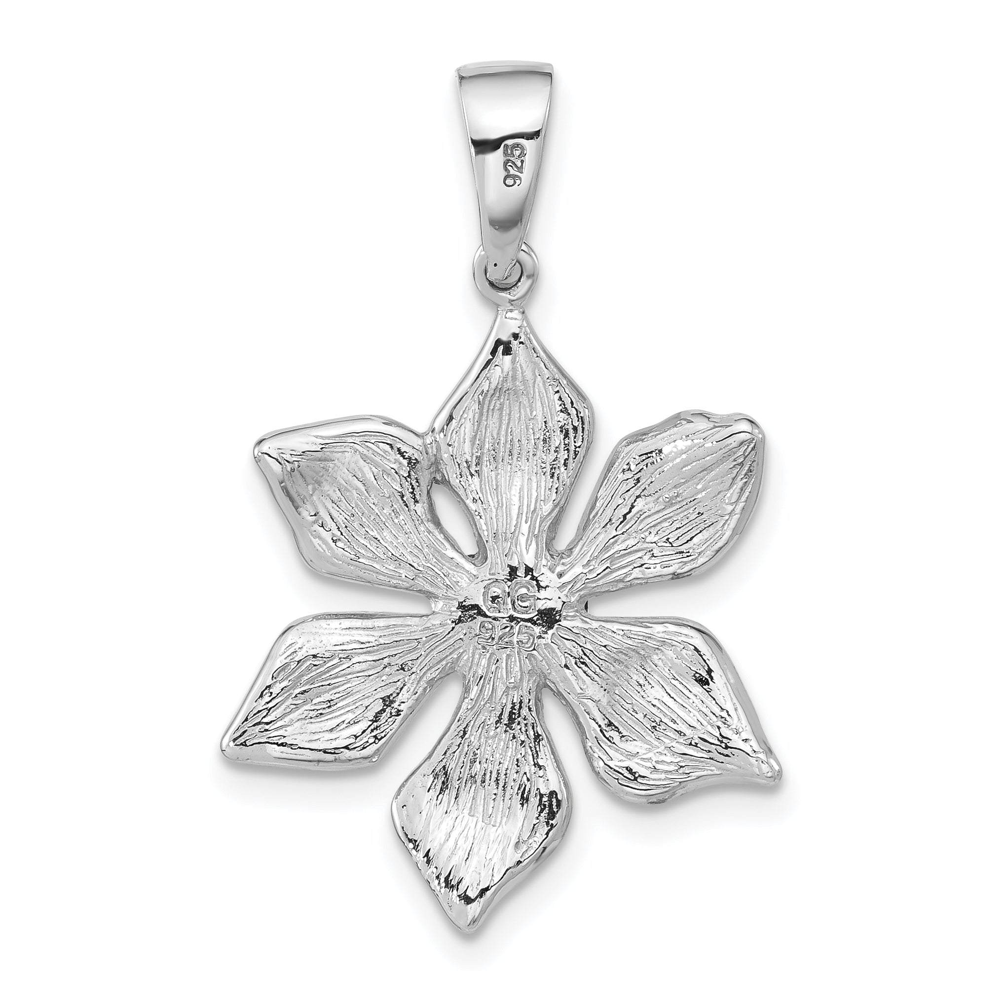 Sterling Silver Polished Green Preciosa Crystal & Enameled Flower Pendant