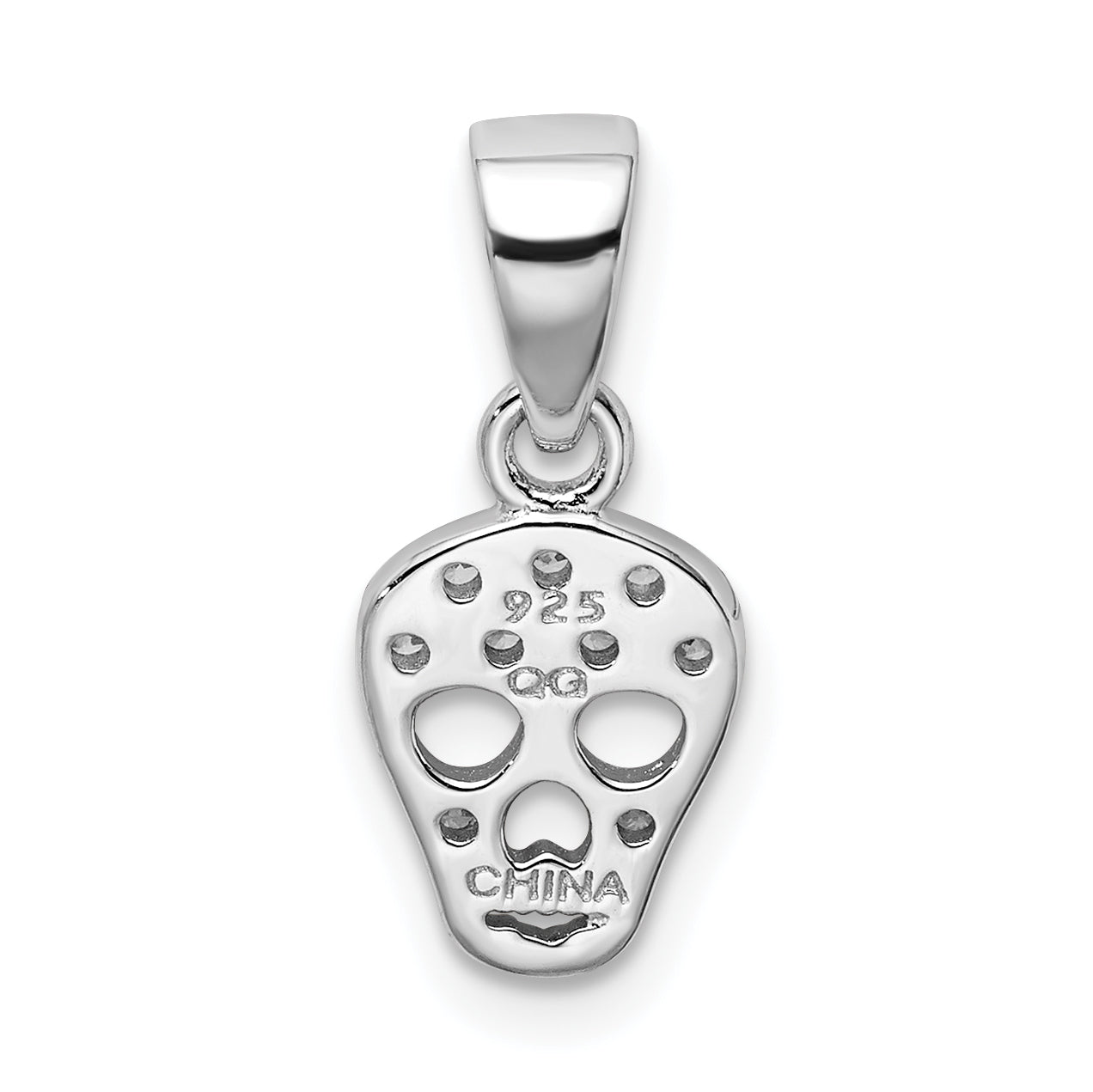 Sterling Silver Rhodium-Plated Cz Skull Pendant
