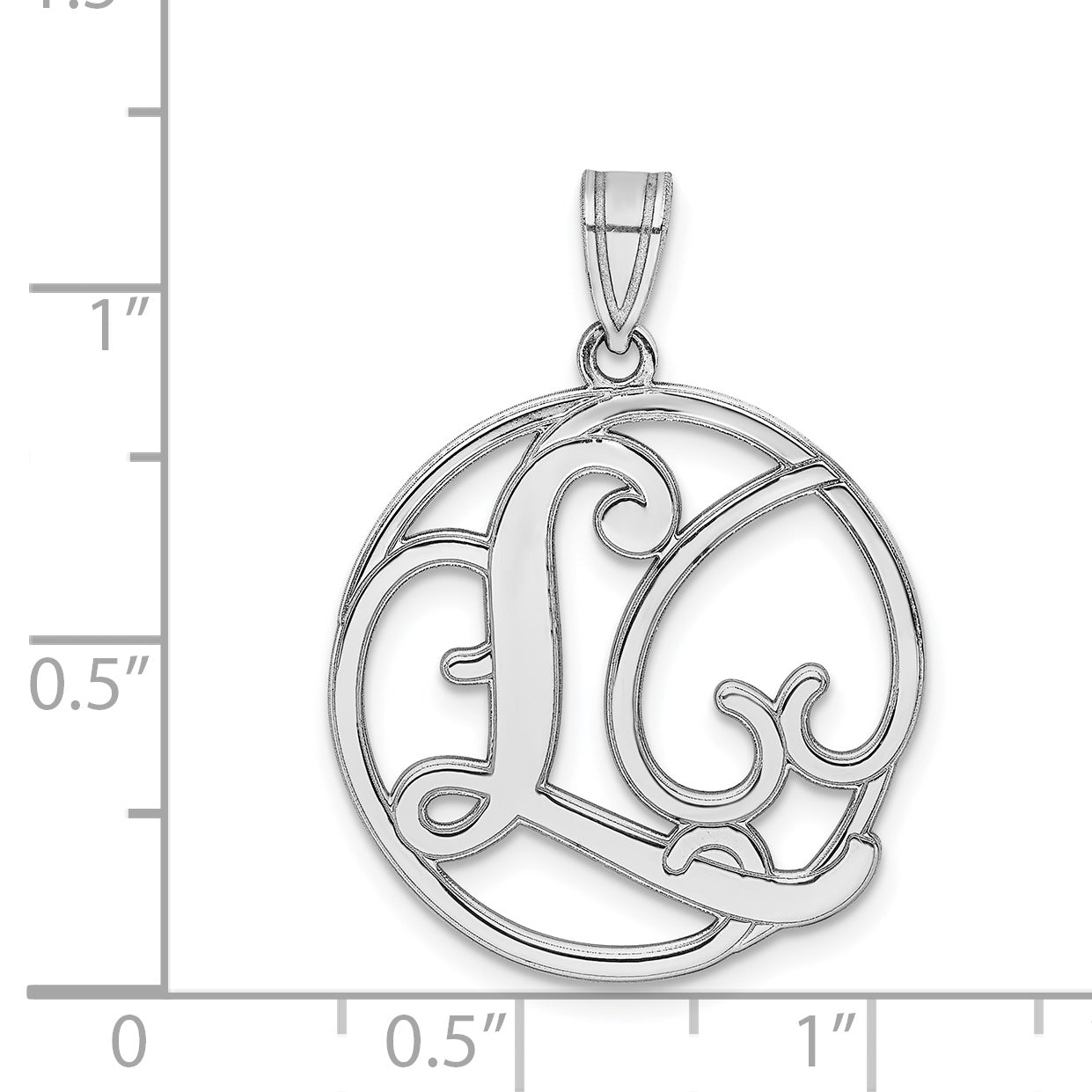 Sterling Silver Rhodium-Plated Fancy Script Letter L Initial Pendant