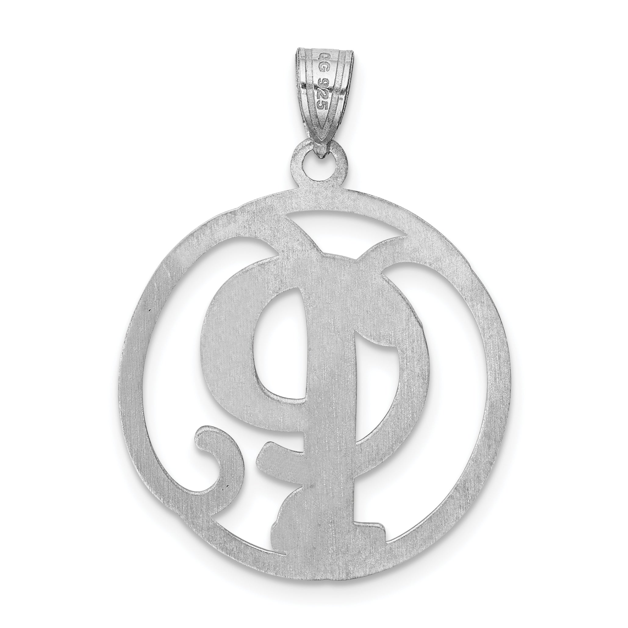 Sterling Silver Rhodium-Plated Fancy Script Letter P Initial Pendant