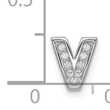Sterling Silver Rhodium-Plated Cz Letter V Initial Slide Charm