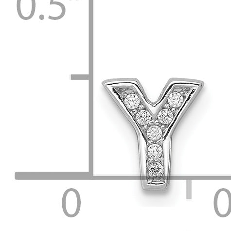 Sterling Silver Rhodium-Plated Cz Letter Y Initial Slide Charm
