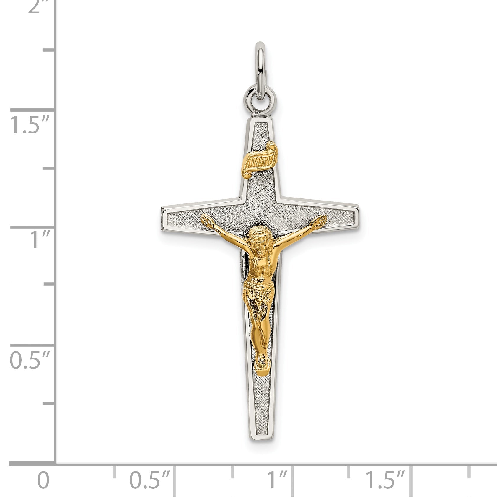 Sterling Silver & Gold-Plated Polished And Textured Inri Crucifix Pendant